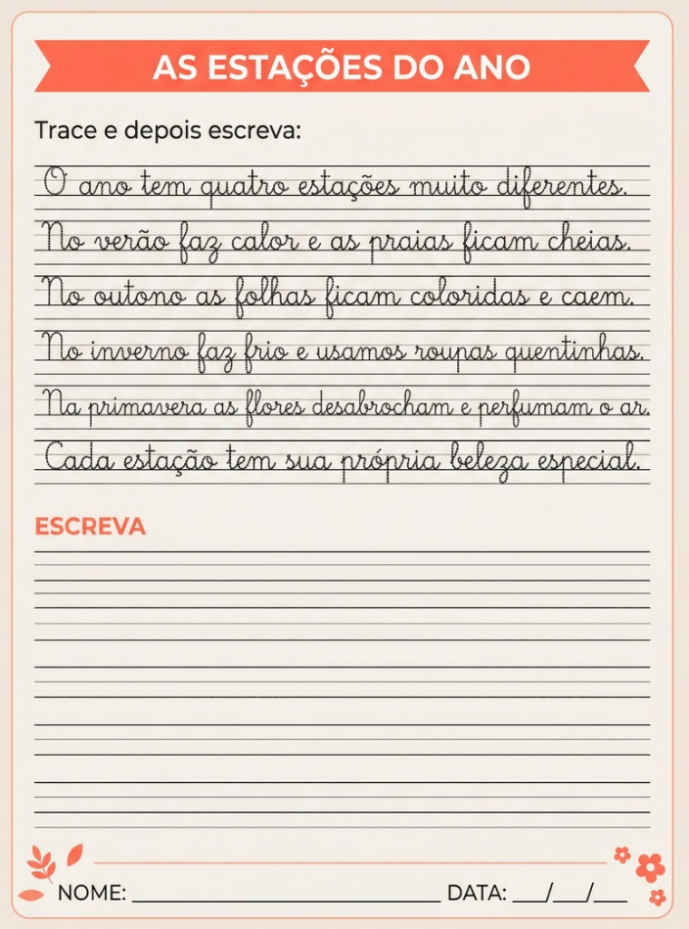Atividade de Caligrafia — Trace e escreva as estações