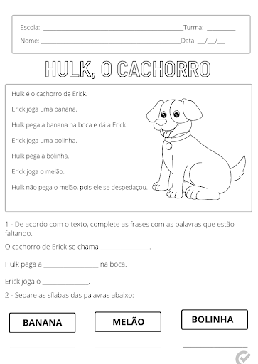 Atividade de Leitura e Interpretação — Hulk, o Cachorro